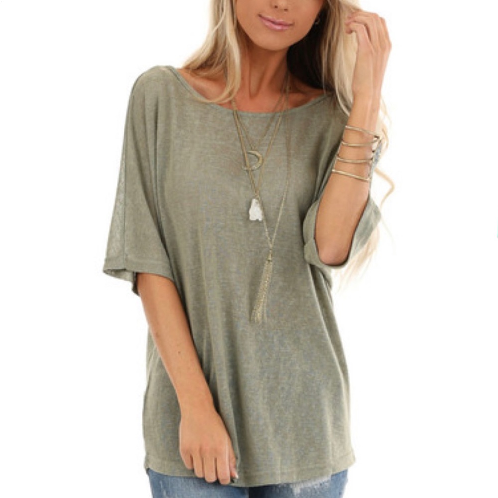 Lime Lush Moss Green Knit Short Sleeve Top with Low Back Bow Detail